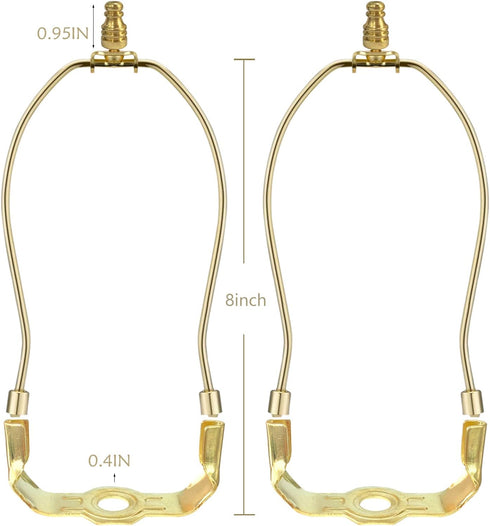 Lamp Shade Harp Holder for Table and Floor Lamps,2 Set Heavy Duty Detachable Lamp Shades Bracket with 3/8 Standard Saddle and Lamp finials (Polished Brass, 8 Inch)