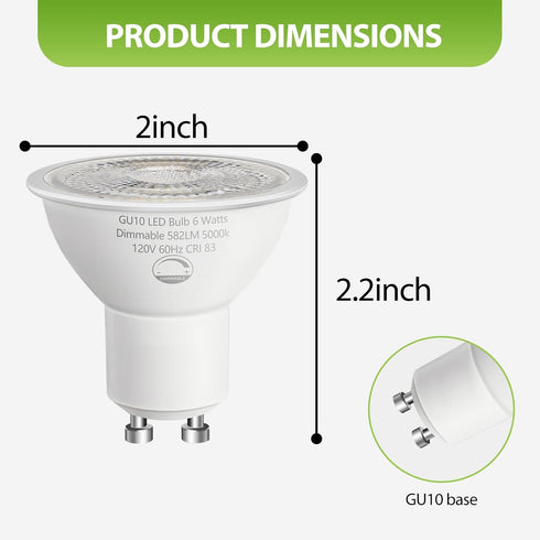 SETEN 6 Pack GU10 Bulbs, 6W (50W Dimmable 5000K 580LM, LED Halogen Equivalent) Daylight, for Track Lighting, Recessed