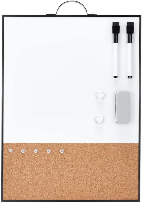 TSJ OFFICE Small Whiteboard Cork-Board, 16" X 12" Portable Aluminum Black Framed Magnetic Dry Erase Board