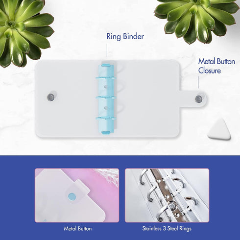 SOUL MAMA Mini A8 Binder Wallet with Cash Envelopes, Cute Blue Money Organizer for Budgeting