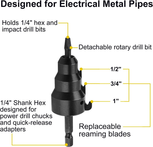 Conduit Reamer, Pipe Reamer Tool with Improved Bit Retention for 1/2-Inch, 3/4-Inch and 1-Inch Conduit Pipe