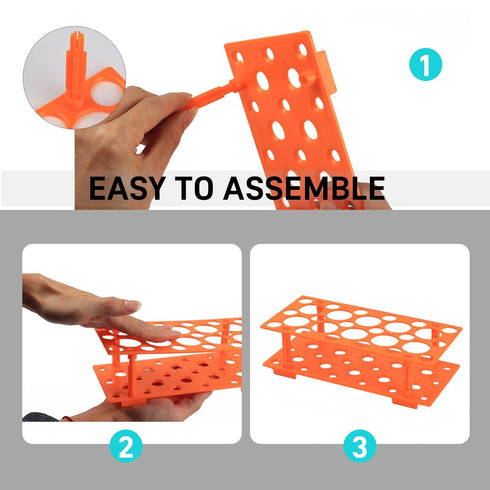 2 Pack Test Tube Rack, 100 Well Orange Detachable Plastic Holder for 10ml/15ml/50ml