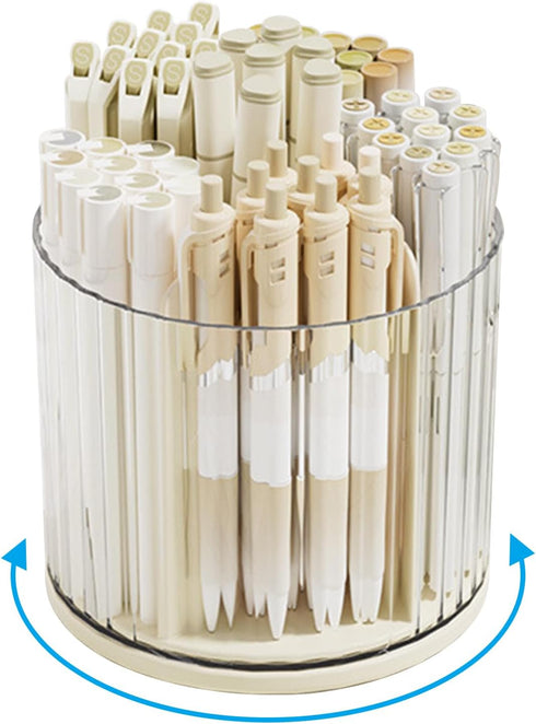 Marte Vanci 360 Degree Rotating Desk Organizer, Beige Pencil Holder for Makeup, Craft, and Stationery - 6 Slots