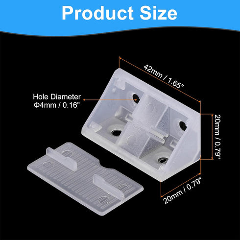 12 90 20x42x20mm uxcell Pcs Degree Plastic Corner Braces, Shelf Right Angle Brackets with Screws for Cabinets
