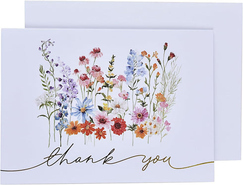 MONORD Wildflowers Thank You Cards with Envelopes, Folded Blank Cards, Set of 10