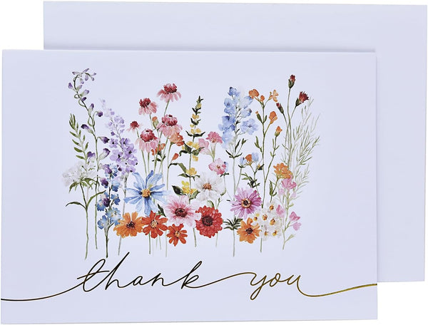 MONORD Wildflowers Thank You Cards with Envelopes, Folded Blank Cards, Set of 10