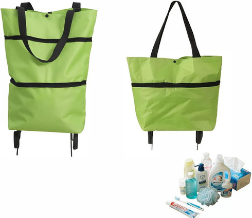 2-in-1 Foldable Shopping Cart with Wheels,Waterproof & Sturdy Grocery Bag Hand Truck,