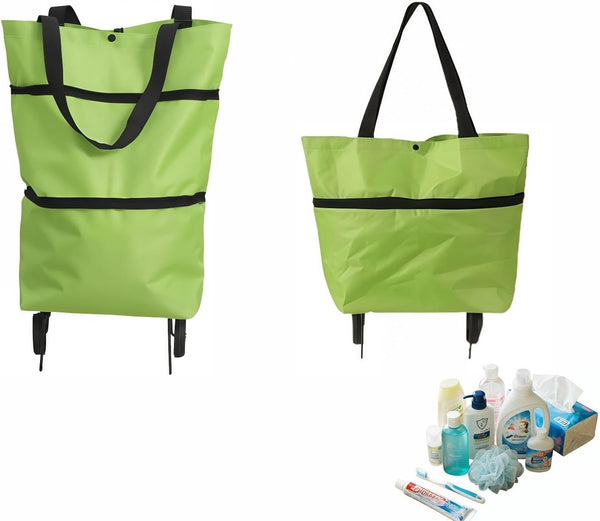 2-in-1 Foldable Shopping Cart with Wheels,Waterproof & Sturdy Grocery Bag Hand Truck,
