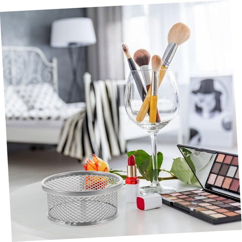 Paper Clip Barrel Office Desk Supplies, Metal Silver Holders for Small Things, Mesh Containers for Desk
