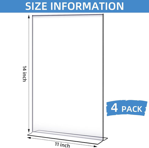 Shellwei 4 Pcs 11 x 14'' Acrylic Sign Holder, Clear Vertical Table Top Frame for Menu, Photo, Office Use