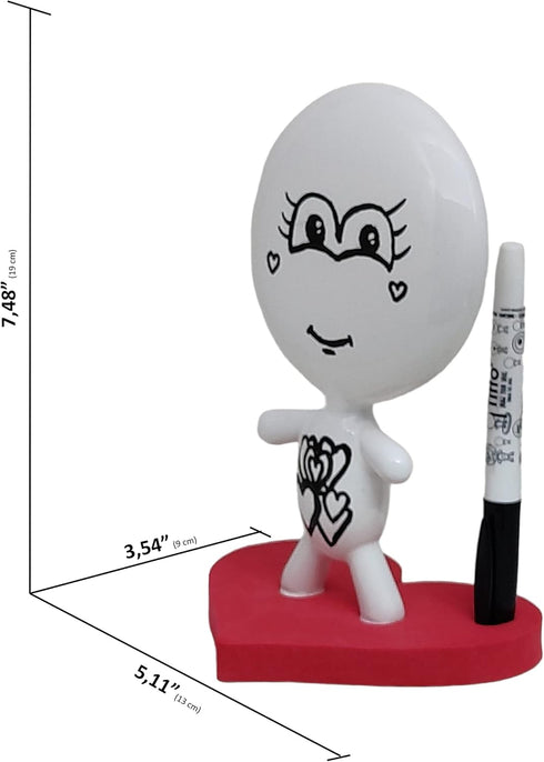 Dry Erase Board - TITTO in Love, Ceramic Desk Whiteboard Doll for Red Office Decor Design - Keep Your Message