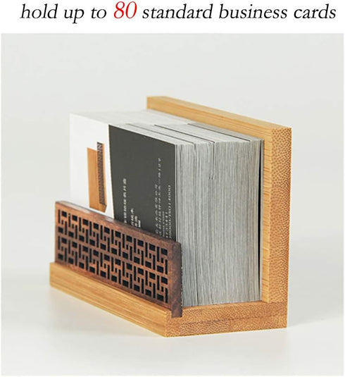 Bamboo Wood Business Card Holder, Professional Black Walnut & Natural Bamboo Case for Desk Organizer