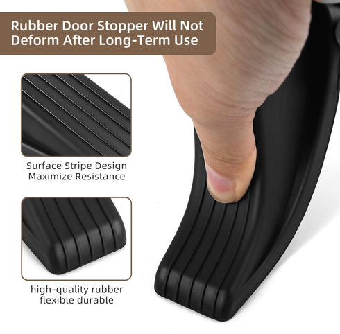 Premium Rubber Door Stoppers, 2 Pack Floor Wedge Door Stops for Heavy Duty Door, Carpet Gaps (Black)