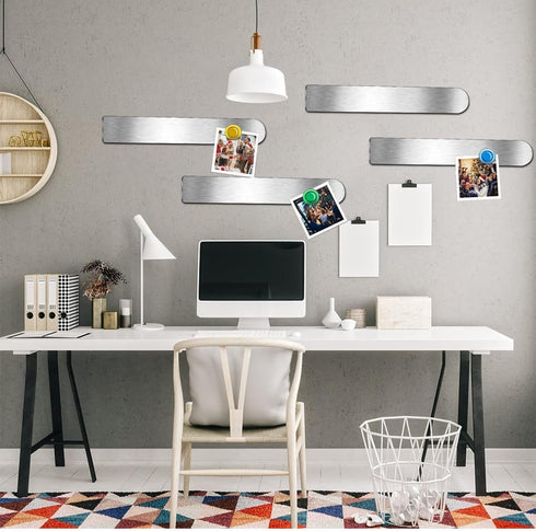 Frameless Magnetic Stainless Iron Board Strips, Adhesive Backing Bulletin Bar Board with 10 Colorful Magnets