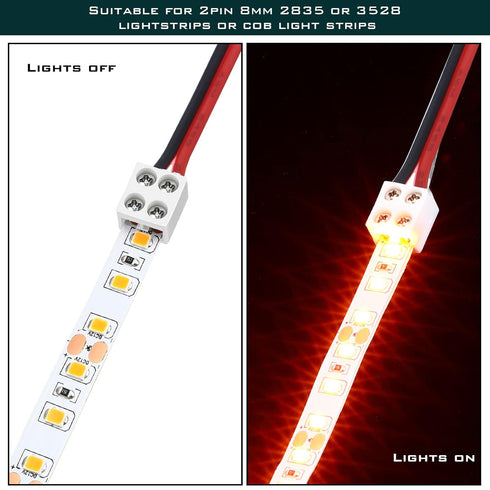 25 Pack 2 Pin 8mm LED Tape Light Connectors with Screwdriver, Tighten Screw Terminal Blocks for 5v 12v 24v Monochrome