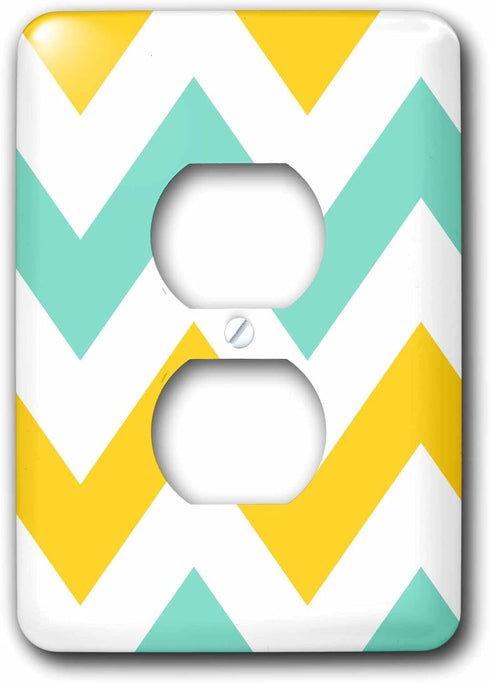 3dRose lsp_179797_6 " Big Yellow and Teal Chevron Zig Zag Pattern Turquoise Zigzag Stripes 2 Plug Outlet Cover, Multicolor by 3dRose
