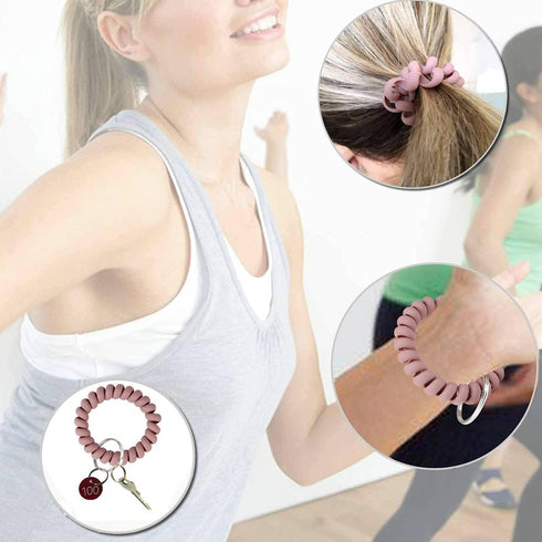 BIHRTC 6Pcs Wrist Coil Keychain, Spiral Bracelet Wristband, Stretchable Key Holder for Easy Access