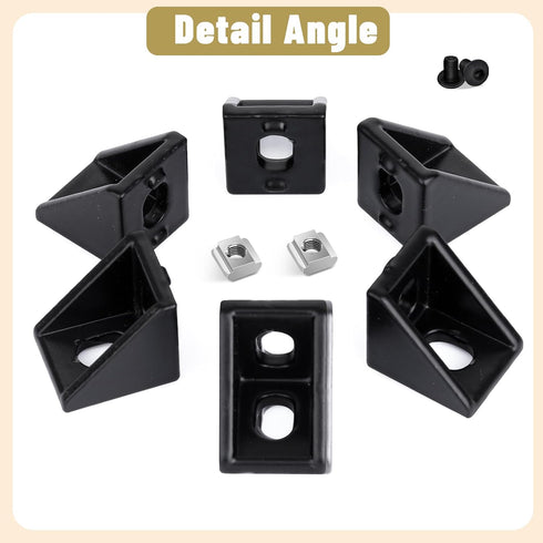 20 Set Black 2020 Series Aluminum Profile Connector Kit, 20pcs Corner Brackets with 40pcs Screws