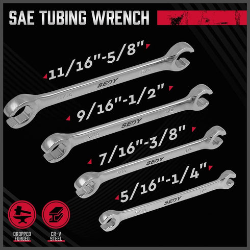 4-Piece Flare Nut Wrench Set, SAE Brake Line Wrenches 1/4 to 11/16-inch, Professional Offset Heads