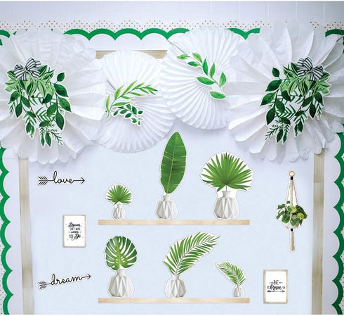 Schoolgirl Style Simply Boho Bulletin Board Set, Motivational Banners, Wreath, Word Accents, Plants, 26 pc
