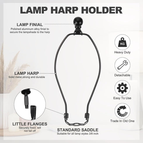 10 Inch 1 Set PATIKIL Lamp Harp Kit with Finial, Detachable Shade Bracket Holder, DIY Lighting Accessories for Table