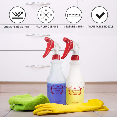 Plastic Spray Bottle 2 Pack, 32 Oz Heavy Duty Leak Proof Mist Sprayer for Cleaning, Hair, Planting, Red