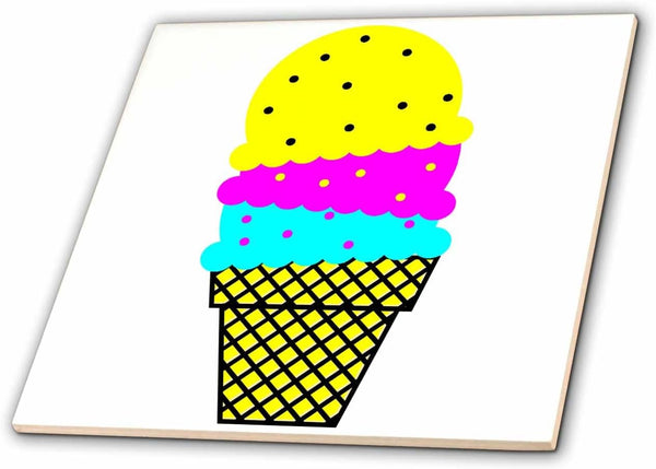 3dRose Cute CMYK Ice Cream Cone Vector Food Cartoon 12 Inch Ceramic