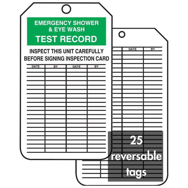 Accuform Signs MGT207CTP Inspection Record Tag - "Emergency Shower & Eye WASH Test Record" (Pack of 25)