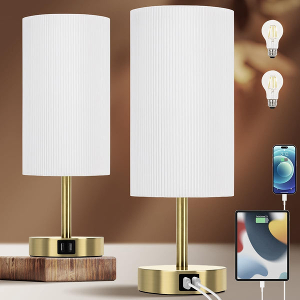 Yarra-Decor Bedside Lamp Set of Two with USB A+C Charging Ports, Touch Control Table for Bedroom, 3 Way Dimmable (LED