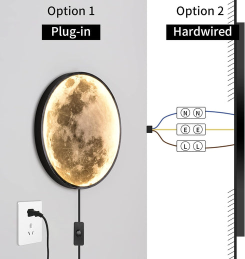 Skylumate Dimmable 9.5inch 15W QIYIMEILUX Moon Wall Sconce Plug in Modern LED Wall Light with Remote Control Black Wall