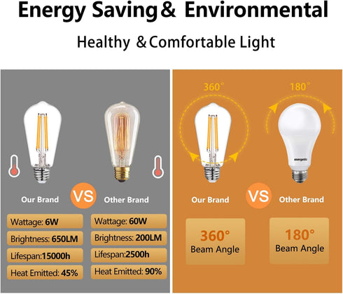 BORT ST58/ST19 Vintage LED Edison Bulbs, Warm White 2700K, Dimmable 6W Edison Light Bulbs, 60W Equivalent, 700LM, E26
