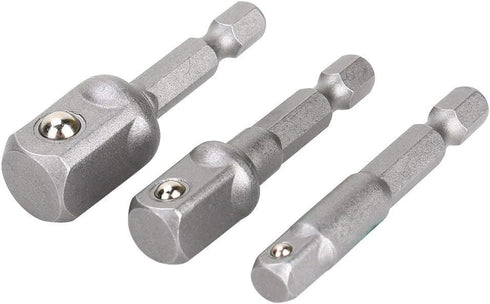 Power Drill Socket Adapter Set for Drills - 3pcs 1/4", 3/8", 1/2" Hex Square Socket Wrench Bit Nut Driver