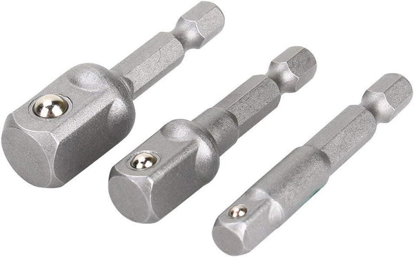 Power Drill Socket Adapter Set for Drills - 3pcs 1/4", 3/8", 1/2" Hex Square Socket Wrench Bit Nut Driver