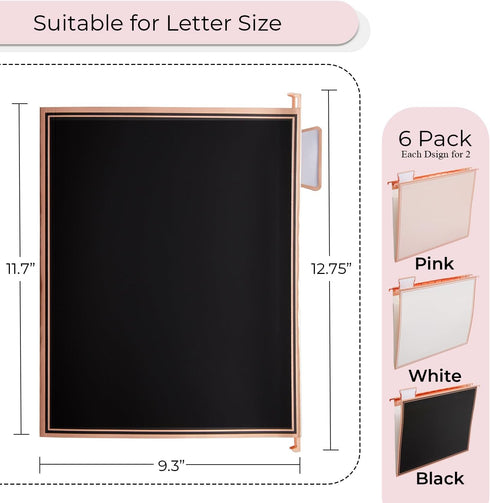 Y YOMA 6 Pack Rose Gold Hanging File Folders, Letter Size Decorative File Folder with 1/5-Cut Adjustable Tabs