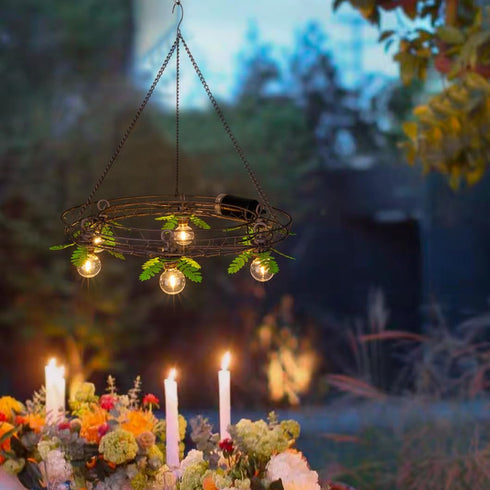 TWINKVILLA 6pcs G40 Bulbs, Battery Operated Outdoor Chandelier, Decorative Hanging Pendant Lights with Rust Finish