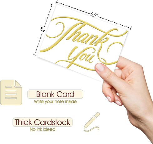 50 5.5" 4", easykart labels Thank You Cards with Gold Foil, x Thank You Notes, Ivory Cards With Envelopes for Wedding