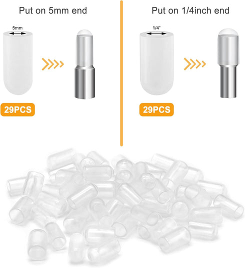 Cerpourt 58 Pins,5mm 1/4 Inch Closet Pcs Shelf Pegs Dual Diameter Metal Shelf Support Pegs with Silicone Covers,Kitchen