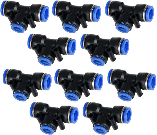 Metalwork Push to Connect Reducing Tee Union Fitting, 8mm x 6mm x 8mm OD, Pack of 10