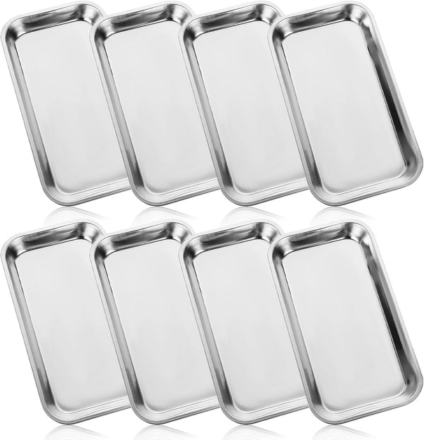 8 Pcs Surgical Tray, 8.6''x4.7''x0.8'' Metal Tray, Stainless Steel for Medical, Dental, Lab Supplies