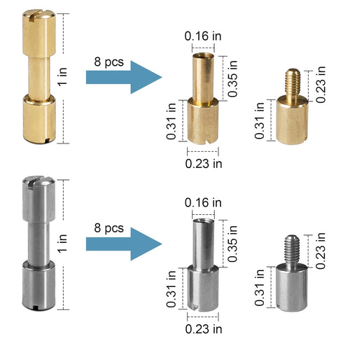 16 Sets Brass Bracket Bolt Fasteners, Stainless Steel Knife Handle Pins, Knife Making Supplies