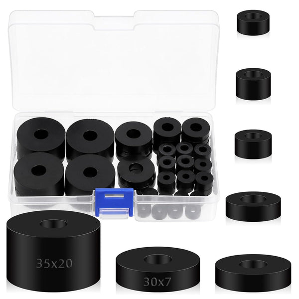 Swpeet 50Pcs Round Rubber Spacer Assortment Kit, 5/6/8/10mm Anti Vibration Black Washers for Home, Car