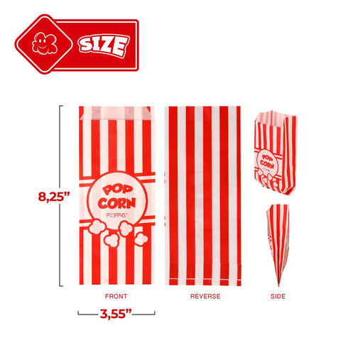Poppy's Paper Popcorn Bags - 40 Pcs 1oz Concession-Grade Bags for Movie Nights, Popcorn Bars, and Concessions