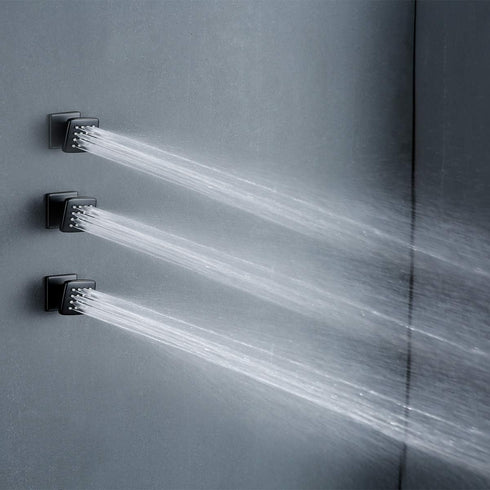 Nozzles.72888-9 RANDOM Shower Body Spray Jets, Matte Black Brass Square Shower Body Sprayer Spa Massage Showerhead Side