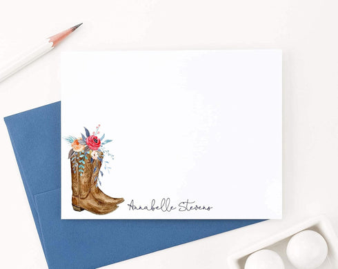 Set, Cowboy Boots Personalized Stationery for Women, Personalized FLAT OR FOLDED Note Cards with Envelopes TEXAS