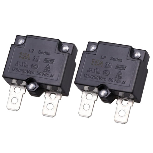 2Pcs Thermal Circuit Breaker 15Amp, Thermal Overload Protector L2 Series 125-250V AC 50V DC Automatic Reset Relay