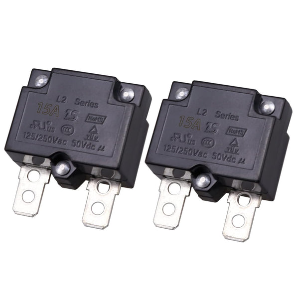2Pcs Thermal Circuit Breaker 15Amp, Thermal Overload Protector L2 Series 125-250V AC 50V DC Automatic Reset Relay