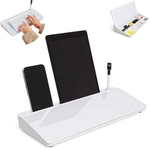 Garood Desktop Whiteboard with Storage, 15.8 x 7 x 2 inches, Glass Desktop Dry Erase Board, Phone Tablet Holder