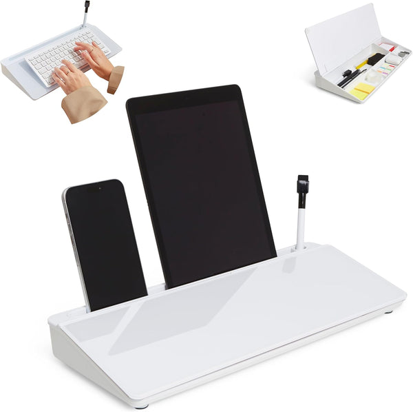 Garood Desktop Whiteboard with Storage, 15.8 x 7 x 2 inches, Glass Desktop Dry Erase Board, Phone Tablet Holder