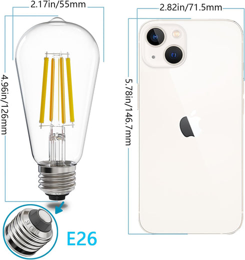 E ENERGETIC LIGHTING ST58/ST18, LED Filament Light Bulbs, 3CCT, 2700K/4000K/5000K,High Brightness, 7W, 60 W Equivalent,Classic Clear Glass, E26, 4 Pack by E ENERGETIC LIGHTING