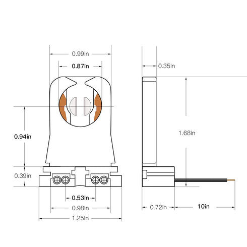 JACKYLED Non-Shunted Turn-Type T8 Lamp Holder UL Socket Tombstone with 10 Inches Wires Attached (18-Pack)